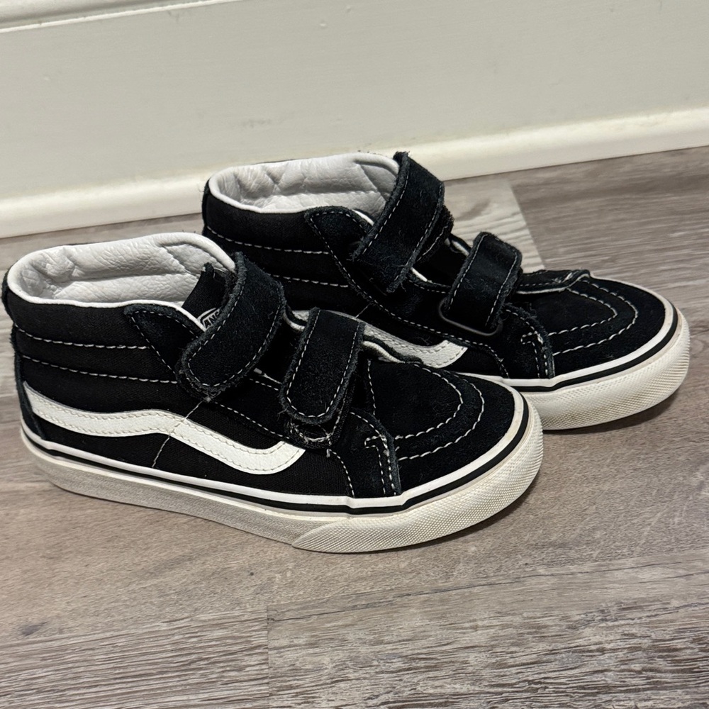 Vans Kids Black and White Velcro Sneakers
